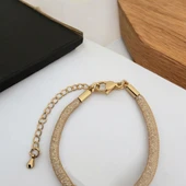 Harfe Özel 14 Ayar Altın Plakalı Kuş Motifli Hasır Kordonlu Hediye Bileklik-365 thumbnail 5