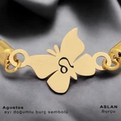 Doğum Ayına Özel 14 Ayar Altın Plakalı Kelebek Figürlü Hasır Kordonlu Hediye Bileklik-366 thumbnail 3