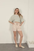 Garbardin Kumaş Püsküllü Kadın Şort-Taş thumbnail 1