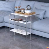 Modilayn C Yan Sehpa Geniş Boy Tekerlekli Çalışma, Atıştırmalık, Yemek, Laptop Sehpası Beyaz Desenli - 10