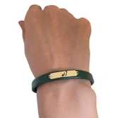 Harfe Özel 14 Ayar Altın Plakalı Dikdörtgen Motifli Doğal Yeşil Derili Hediye Bileklik-367 thumbnail 4
