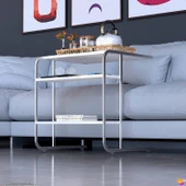 Modilayn C Yan Sehpa Geniş Boy Tekerlekli Çalışma, Atıştırmalık, Yemek, Laptop Sehpası Beyaz Desenli - 11