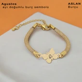 Doğum Ayına Özel 14 Ayar Altın Plakalı Kelebek Figürlü Hasır Kordonlu Hediye Bileklik-366 thumbnail 2
