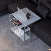 Modilayn C Yan Sehpa Geniş Boy Tekerlekli Çalışma, Atıştırmalık, Yemek, Laptop Sehpası Beyaz Çizgili - 1