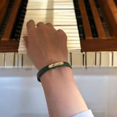 İsme Özel Dikdörtgen Motifli Doğal Yeşil Derili 14 Ayar Altın Plakalı Hediye Bileklik-367 thumbnail 3