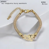 Doğum Ayına Özel 14 Ayar Altın Plakalı Kuş Motifli Hasır Kordonlu Hediye Bileklik-365 thumbnail 2