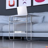 Modilayn C Yan Sehpa Geniş Boy Tekerlekli Çalışma, Atıştırmalık, Yemek, Laptop Sehpası Beyaz Çizgili - 2