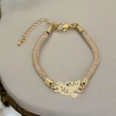 İsme Özel Kuş Motifli Hasır Kordonlu 14 Ayar Altın Plakalı Hediye Bileklik-365 thumbnail 2