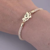 Harfe Özel 14 Ayar Altın Plakalı Kuş Motifli Hasır Kordonlu Hediye Bileklik-365 thumbnail 4