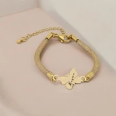 İsme Özel Kelebek Figürlü Hasır Kordonlu 14 Ayar Altın Plakalı Hediye Bileklik-366 thumbnail 2