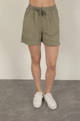 Garbardin Kumaş Püsküllü Kadın Şort-Haki thumbnail 2