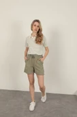 Garbardin Kumaş Püsküllü Kadın Şort-Haki thumbnail 1