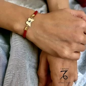Burca Özel Kelebek Figürlü Kırmızı Örgü İpli 14 Ayar Altın Plakalı Hediye Bileklik-368 thumbnail 2