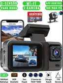 A3298 Wi-Fi Full HD 3 Kameralı Araç İçi Güvenlik Kamerası 64GB – IR Gece Görüşü, Ön-Arka-İç Kayıt,DashCam - 1