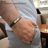 Burca Özel Dikdörtgen Figürlü Hakiki Yeşil Derili 14 Ayar Altın Plakalı Hediye Bileklik-371 thumbnail 3