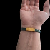 Harfe Özel 14 Ayar Altın Plakalı Dikdörtgen Figürlü Hakiki Yeşil Derili Hediye Bileklik-371 thumbnail 5