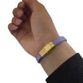 İsme Özel Hayat Döngüsü Motifli Doğal Mor Derili 14 Ayar Altın Plakalı Hediye Bileklik-372 thumbnail 5