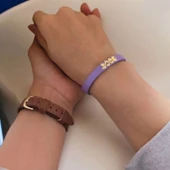 İsme Özel Hayat Döngüsü Motifli Doğal Mor Derili 14 Ayar Altın Plakalı Hediye Bileklik-372 thumbnail 4