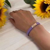 İsme Özel Hayat Döngüsü Motifli Doğal Mor Derili 14 Ayar Altın Plakalı Hediye Bileklik-372 thumbnail 1