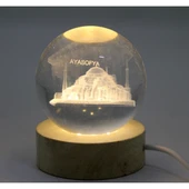 3d Kristal Cam Küre Ahşap Soketli İstanbul Temalı Led Lamba Alk2573 - 1