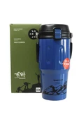 Shotay ST-8166 Çift Kullanım Pipetli/Rahat İçim Mavi 650ml Çelik Termos - 1