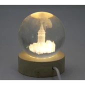 3d Kristal Cam Küre Ahşap Soketli İstanbul Temalı Led Lamba Aalk2575 - 1