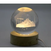 3d Kristal Cam Küre Ahşap Soketli İstanbul Temalı Led Lamba Aalk2574 - 1