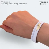 Doğum Ayına Özel 14 Ayar Altın Plakalı Yaprak Figürlü Hakiki Beyaz Derili Hediye Bileklik-376 thumbnail 1