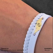 Doğum Ayına Özel 14 Ayar Altın Plakalı Yaprak Figürlü Hakiki Beyaz Derili Hediye Bileklik-376 thumbnail 3