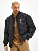 Unisex Uzun Kol Baskılı Bomber Ceket - Siyah thumbnail 2