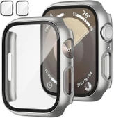 Apple Watch 41MM 7-8-9 SE Seri Uyumlu Starlight 360 Derece Koruma ve Temperli Cam Ekran Koruyucu  Gümüş - 1