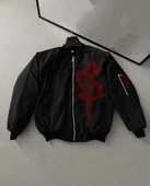 Tam Fermuarlı Uzun Kol Baskılı Bomber Ceket - Siyah thumbnail 1