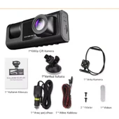 CC-33 Full HD 3 Kameralı Araç İçi Güvenlik Kamerası 128GB – IR Gece Görüşü, Ön-Arka-İç Kayıt,DashCam - 8