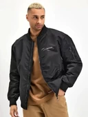 Unisex Uzun Kol Baskılı Bomber Ceket - Siyah - 1