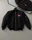 Tam Fermuarlı Uzun Kol Baskılı Bomber Ceket - Siyah thumbnail 1