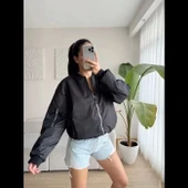 Unisex İçi Astarlı Düz Bomber Ceket - Siyah thumbnail 6