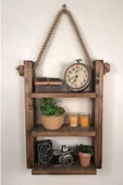 Bk Gift Dekoratif El Yapımı 3 Gözlü Masif Ahşap Raf Kitaplık Banyo Rafı Aksesuar Rafı thumbnail 1