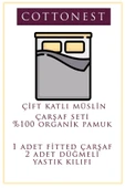 Cottonest 100% PAMUK BATTAL BOY 2 KATLI MÜSLİN ÇARŞAF SETİ 50 * 70 YASTIK KILIFI 180x200 - 2