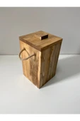 woodünya Ip Tutamaklı Ahşap Çöp Kovası Küçük Boy Ahşap Banyo Çöp Kutusu Mutfak Çöp Kovası thumbnail 4