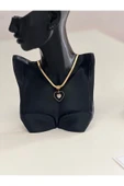 bettin tasarım İtalyan Zincir Ucu Zirkon Taşlı Kalp Detaylı Altın Sarısı Renk Kadın Çelik Kolye thumbnail 6