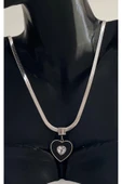 bettin tasarım İtalyan zincir zirkon taşlı kalpli gümüş renkli çelik kolye thumbnail 5