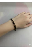 bettin tasarım Siyah Renk Çelik Siyah Enamel Detaylı Kadın Bileklik - 1