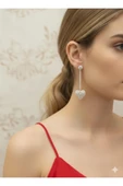 bettin tasarım Altın Renk Bijuteri Kalp Model Zirkon Taşlı Kadın Küpe thumbnail 3