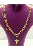 bettin tasarım Altın Renk Çelik Yıldız Uçlu Kalın Zincir Kadın Kolye thumbnail 4