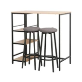 Step-Up 2 Tabureli Yüksek Ayaklı Raflı Yemek Masası Ceviz/Siyah 100x50x100 - 3
