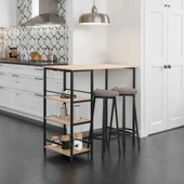Step-Up 2 Tabureli Yüksek Ayaklı Raflı Yemek Masası Ceviz/Siyah 100x50x100 - 1