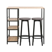 Step-Up 2 Tabureli Yüksek Ayaklı Raflı Yemek Masası Ceviz/Siyah 100x50x100 - 2