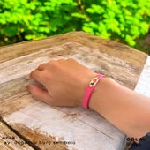 Burca Özel Kalp Detaylı Oval Motifli Doğal Pembe Derili 14 Ayar Altın Plakalı Hediye Bileklik-377 thumbnail 4