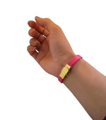 Burca Özel Kalp Detaylı Oval Motifli Doğal Pembe Derili 14 Ayar Altın Plakalı Hediye Bileklik-377 thumbnail 5