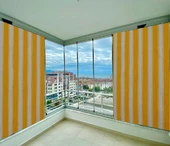 CEYLAN Home Balkon Perdesi Kuş Gözü Ölçü Seçenekli Sarı Beyaz Çizgili - 2